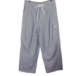 Nylora Womens Baggy Taper Cargo Crop Pants One Size Fits Most Striped Navy White